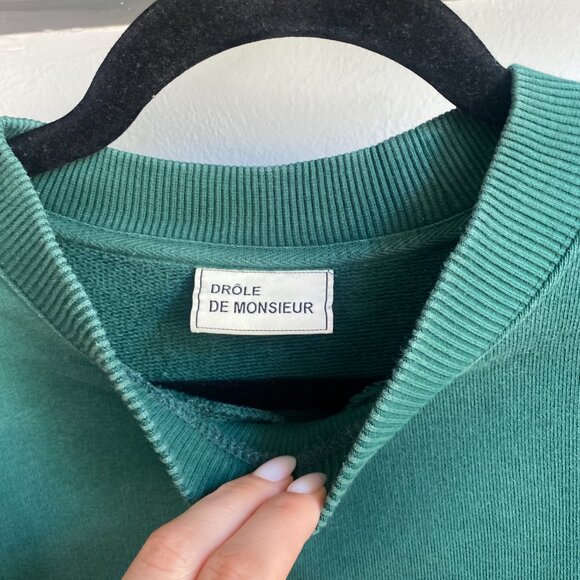 DROLE DE MONSIEUR GREEN PULLOVER KANGAROO POCKET CREWNECK SWEATSHIRT GREEN SMALL - Picture 4 of 5
